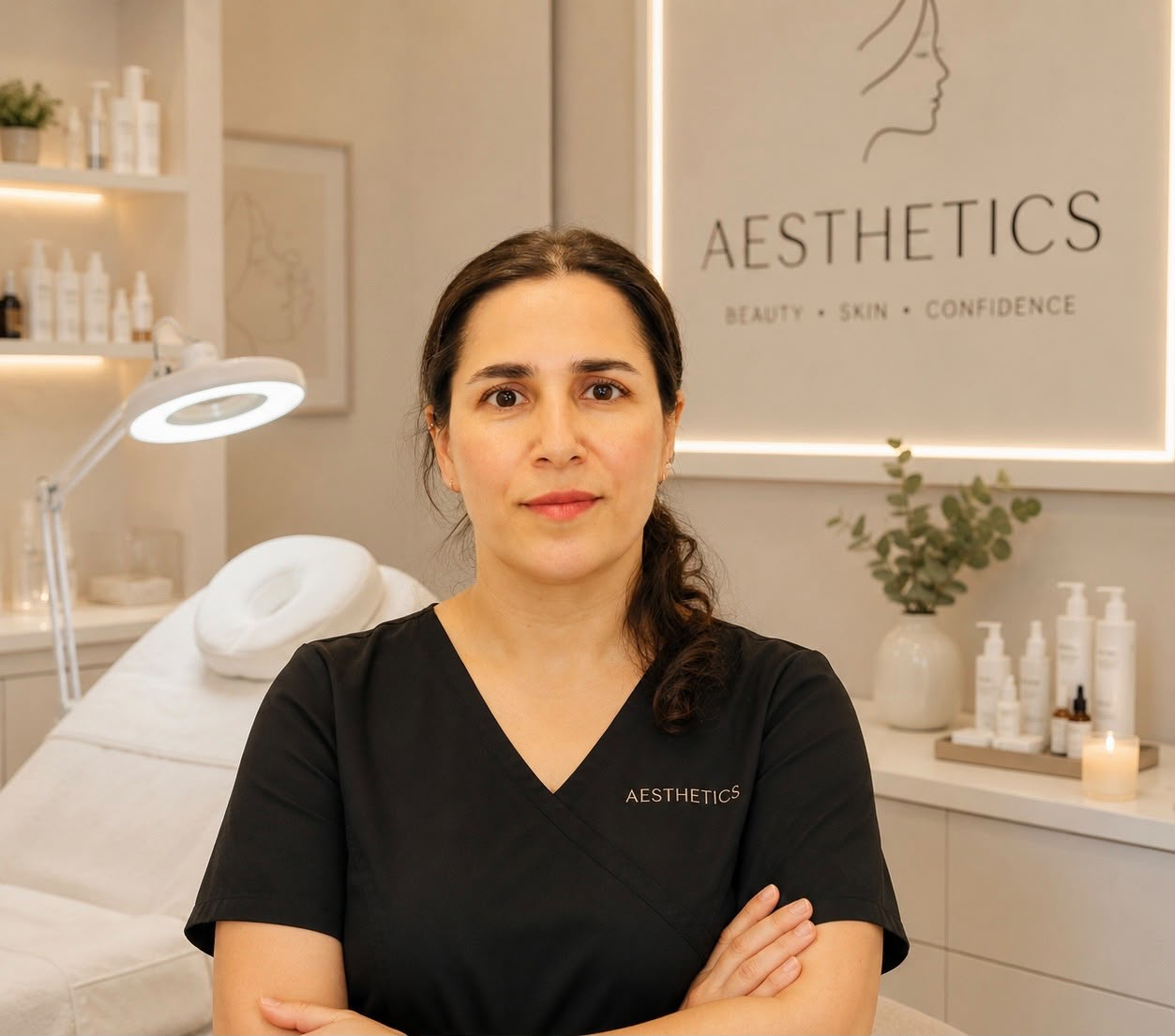 Chiman, founder of Ava Aesthetics & Laser, in the clinic treatment room